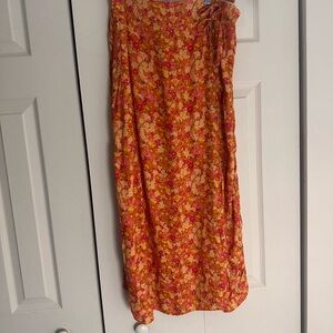dip Orange Floral Tie-Waist Skirt with Pink Blooms